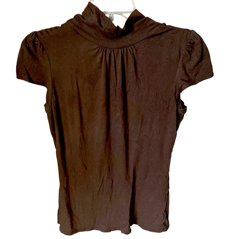 Merona Mock Neck Chocolate Brown Short Sleeve Top S